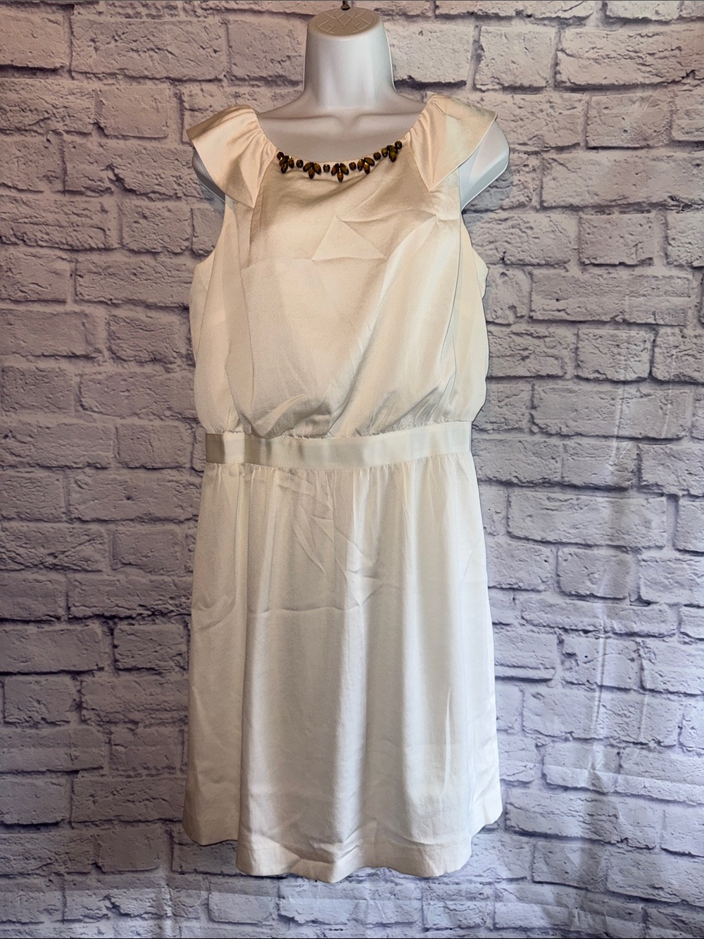 LOFT Cream Sleeveless Mini Dress with Beaded Neckline